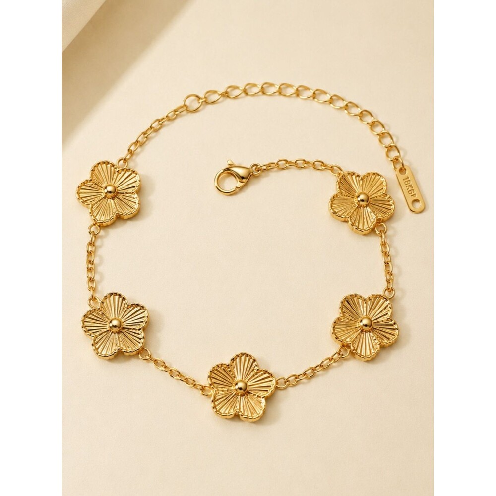 18k Gold Five Flower Clover Bracelet 18K Stamped Stainless Steel Lucky Charm VNC